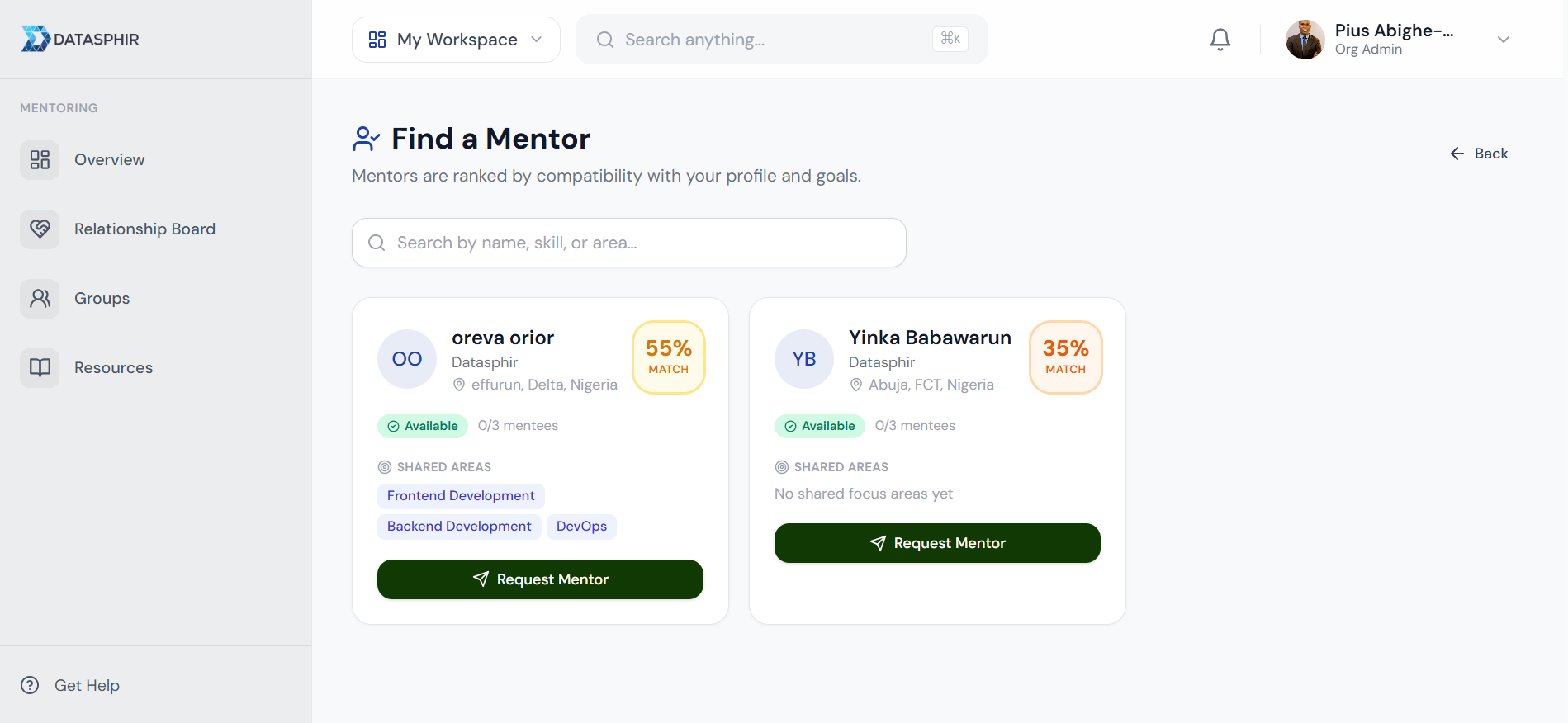 Mentorsphir Find a Mentor