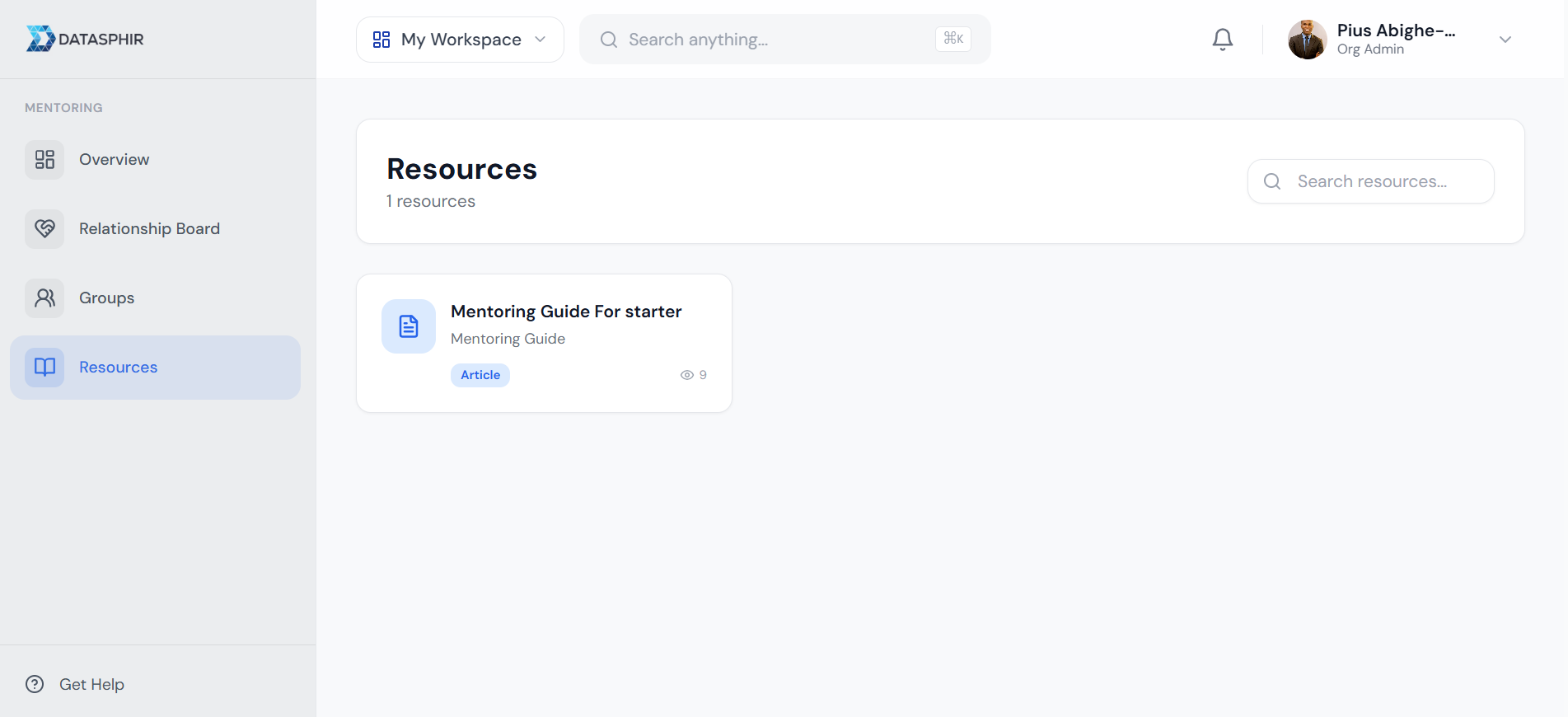 Resource Library in Mentorsphir